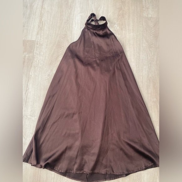 Brown Satin Halter Mini Dress Size 10 - Picture 1 of 3